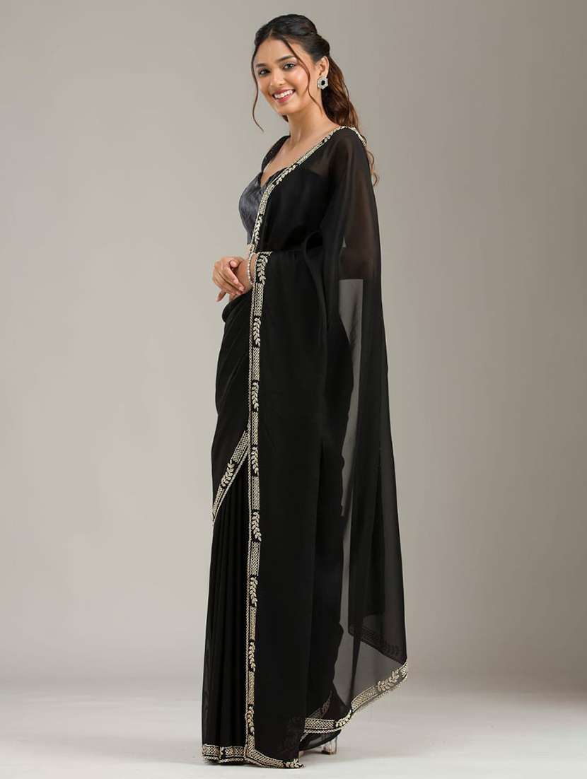 women solid with embellished bordered saree with blouse - 22267669 -  Standard Image - 1