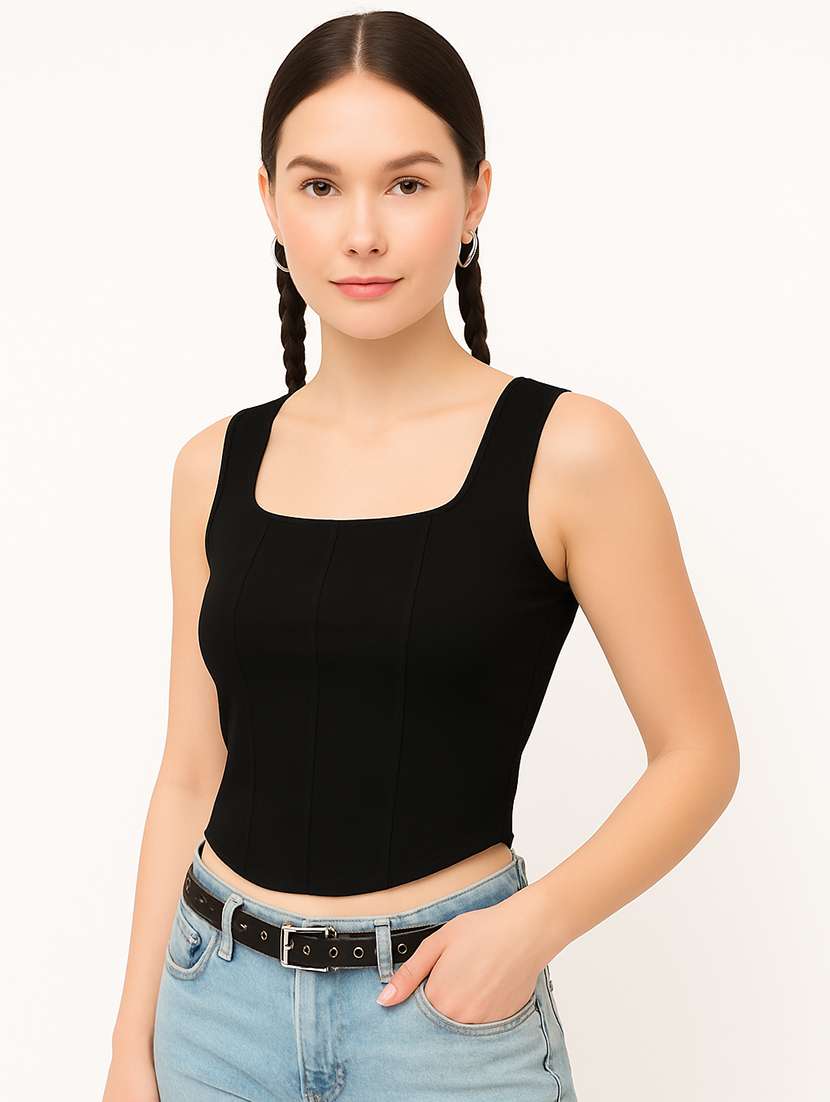 women solid sleeveless crop top - 22267716 -  Standard Image - 1