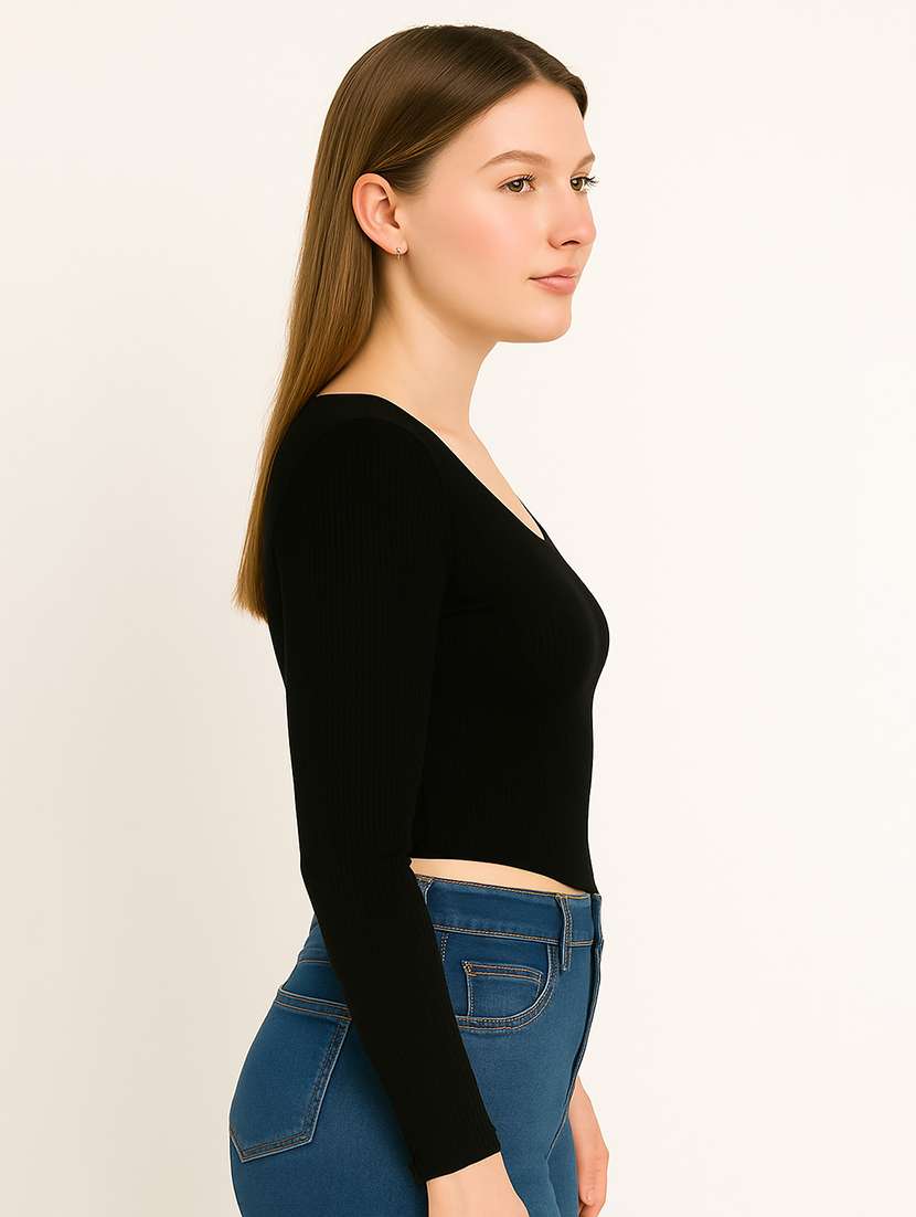 women solid scoop neck long sleeve top - 22267727 -  Standard Image - 1