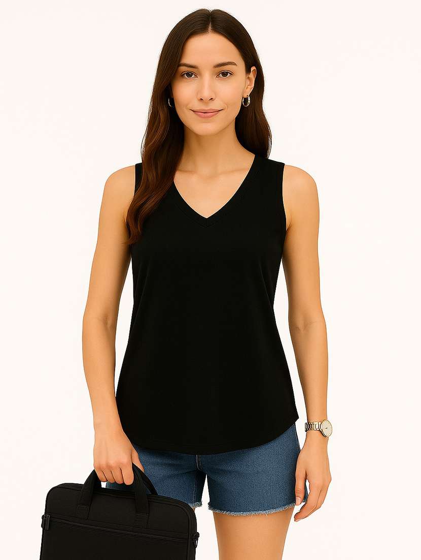 women solid sleeveless tank top