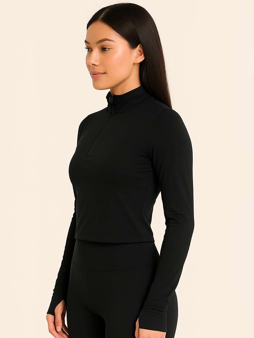 women solid mock neck long sleeve crop top - 22267738 -  Standard Image - 1