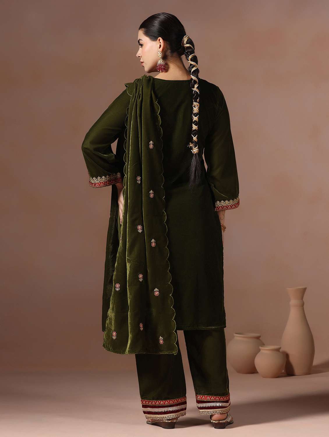 women solid with work long sleeve kurta pant with dupatta set - 22267774 -  Standard Image - 4