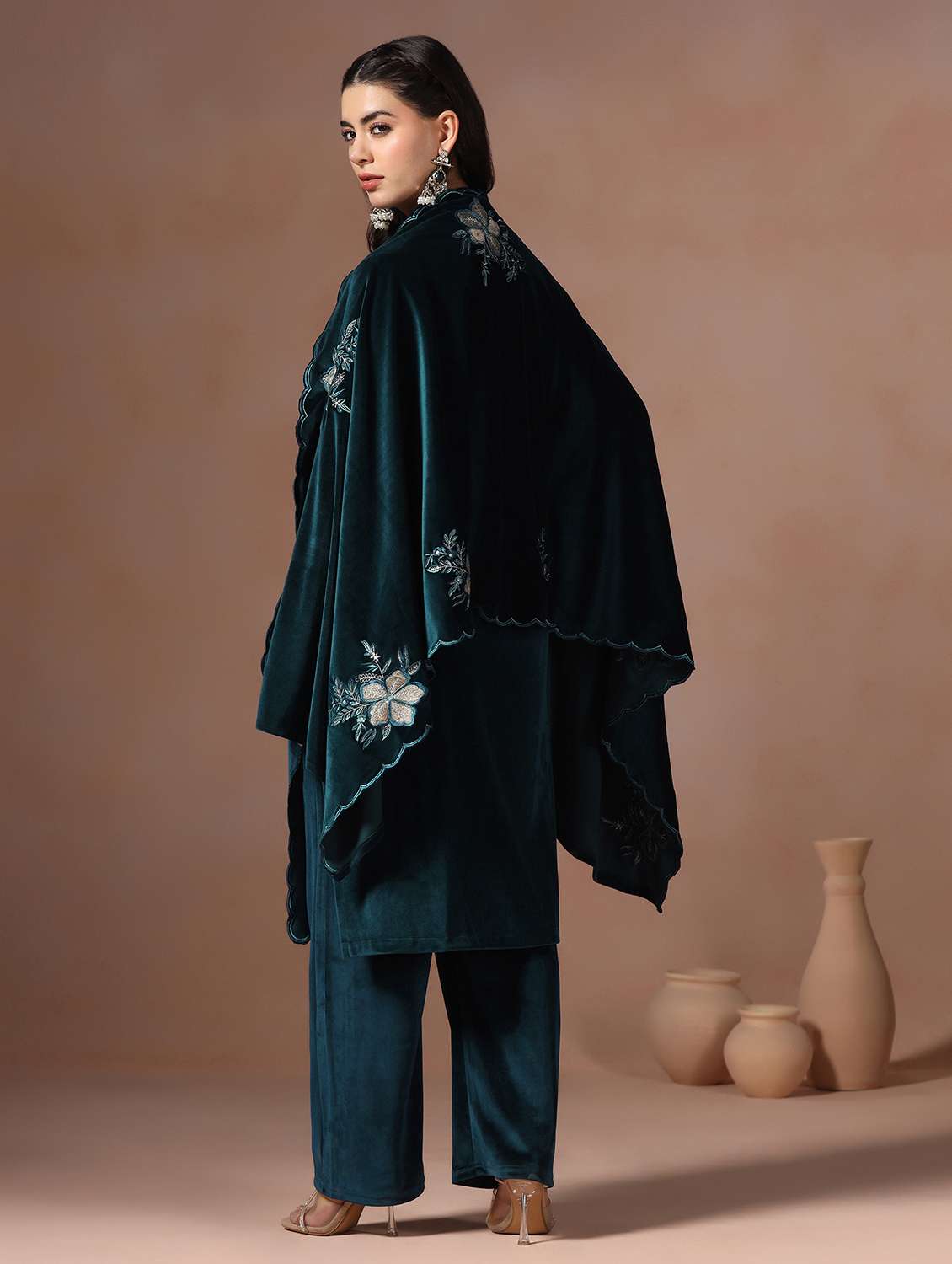 women solid with work long sleeve kurta pant with dupatta set - 22267784 -  Standard Image - 4