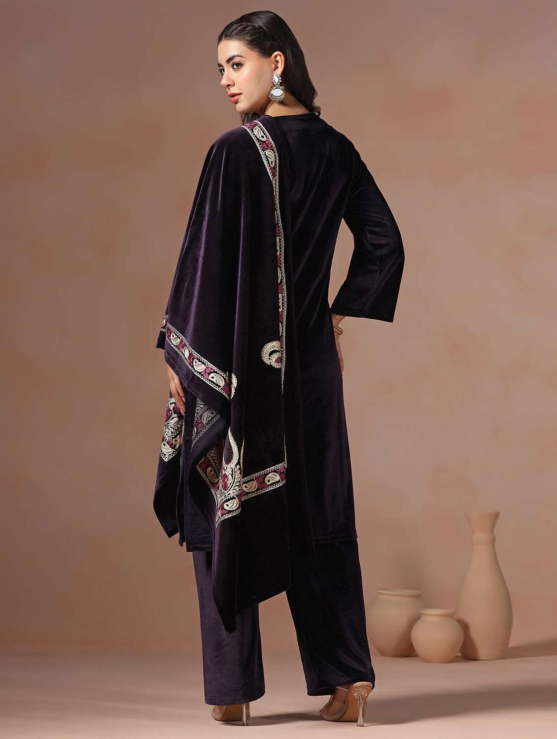 women solid with work long sleeve kurta pant with dupatta set - 22267789 -  Standard Image - 4