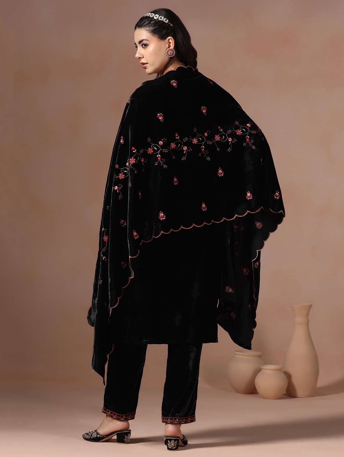 women solid with work three quarter sleeve kurta pant with dupatta set - 22267811 -  Standard Image - 4