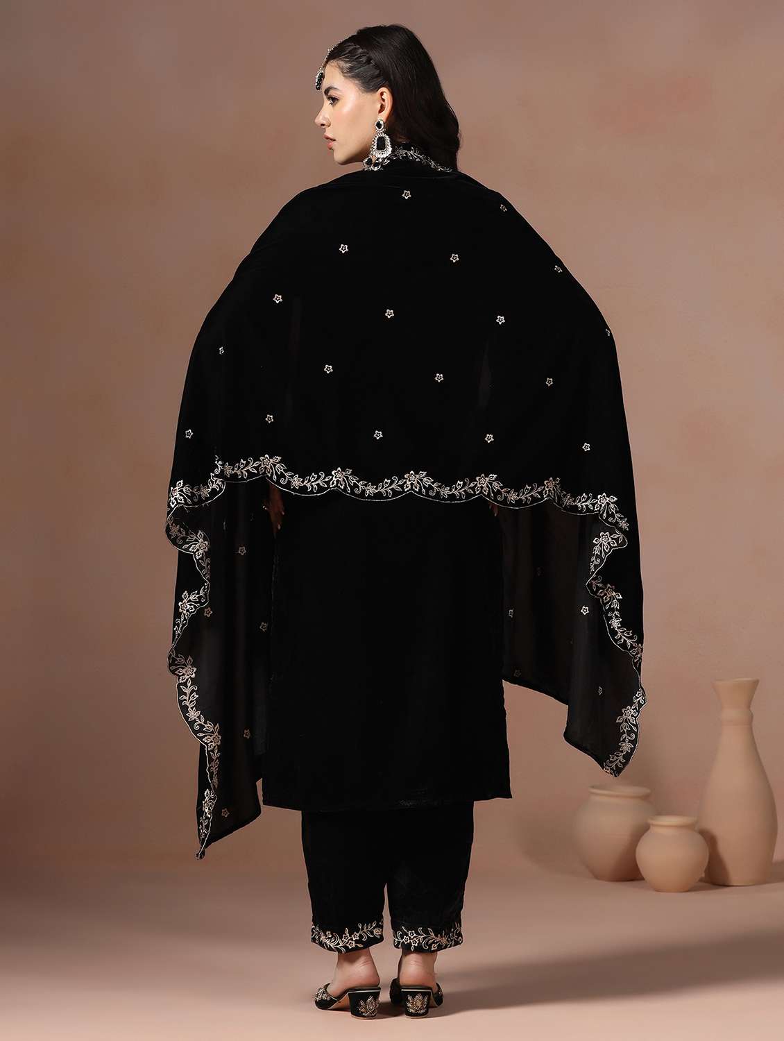 women solid with work three quarter sleeve kurta pant with dupatta set - 22267813 -  Standard Image - 4