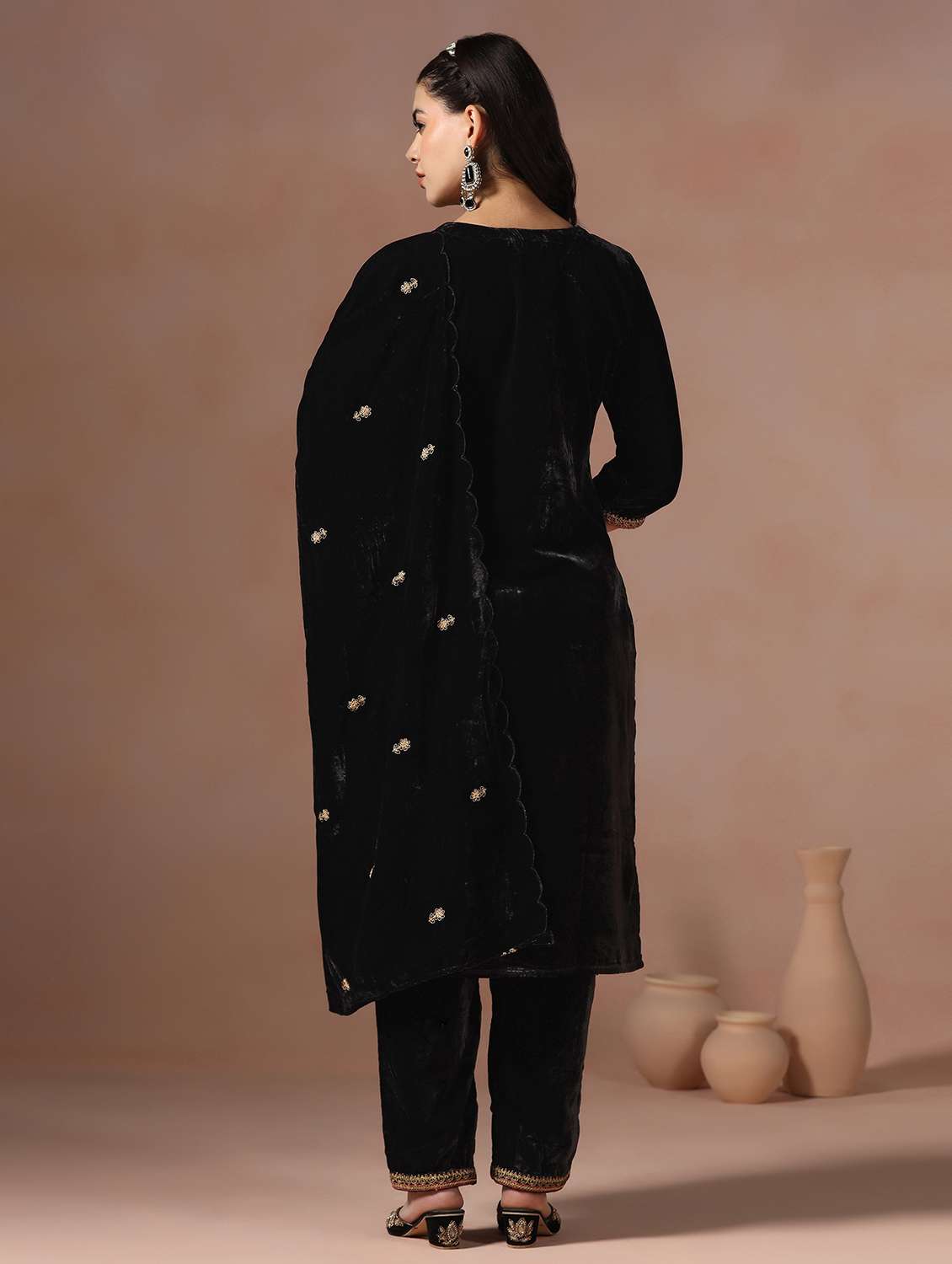 women solid with work three quarter sleeve kurta pant with dupatta set - 22267814 -  Standard Image - 4