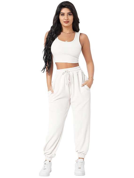 women solid tank tee and jogger co-ord set - 22267978 -  Standard Image - 1