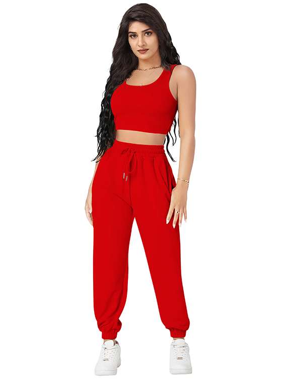 women solid tank tee and jogger co-ord set - 22267982 -  Standard Image - 1