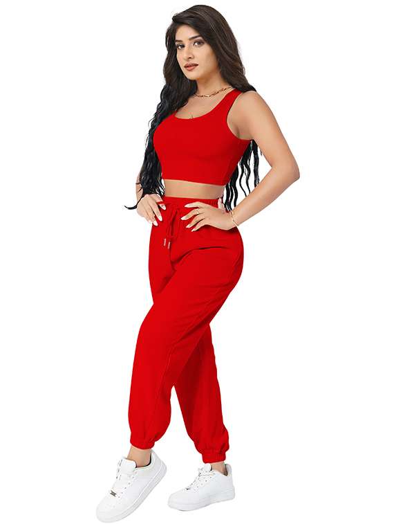 women solid tank tee and jogger co-ord set - 22267982 -  Standard Image - 4
