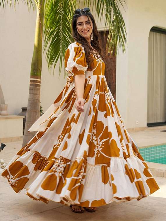 women floral print puff sleeve tiered dress - 22267988 -  Standard Image - 1