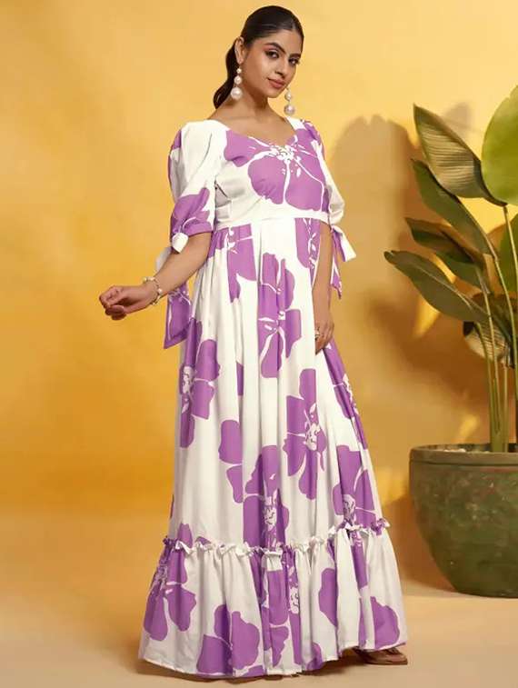 women floral print puff sleeve tiered dress - 22267989 -  Standard Image - 1