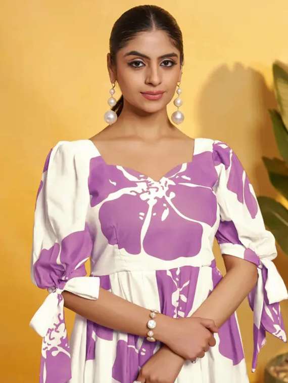 women floral print puff sleeve tiered dress - 22267989 -  Standard Image - 4