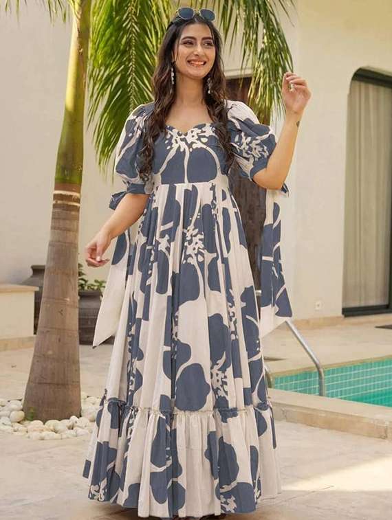 women floral print puff sleeve tiered dress - 22267990 -  Standard Image - 1