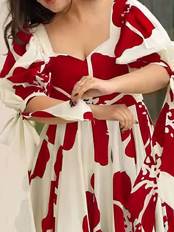 women floral print puff sleeve tiered dress - 22267992 -  Standard Image - 4