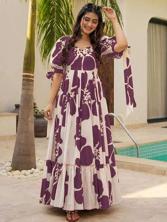 women floral print puff sleeve tiered dress - 22267993 -  Standard Image - 1