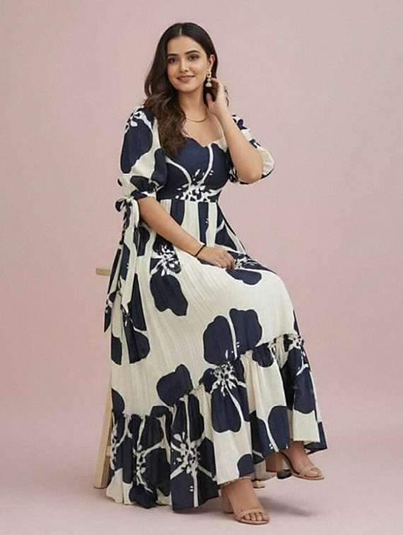 women floral print puff sleeve tiered dress - 22267994 -  Standard Image - 4