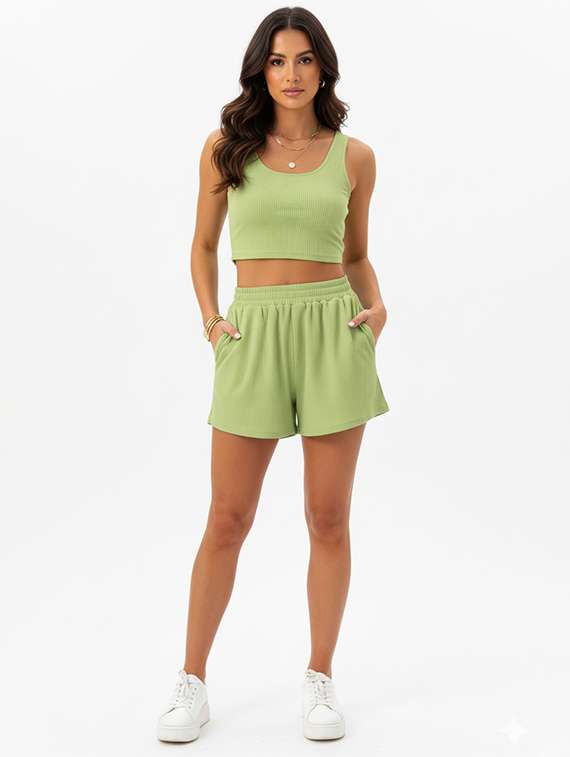 women solid top and shorts co-ord set
