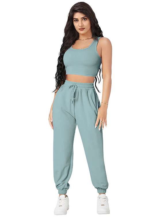 women solid tank tee and jogger co-ord set - 22268021 -  Standard Image - 1