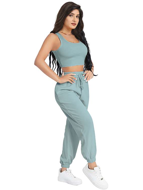 women solid tank tee and jogger co-ord set - 22268021 -  Standard Image - 4