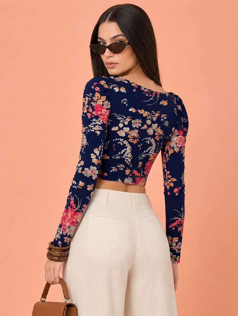 women floral print long sleeve crop top - 22268030 -  Standard Image - 1