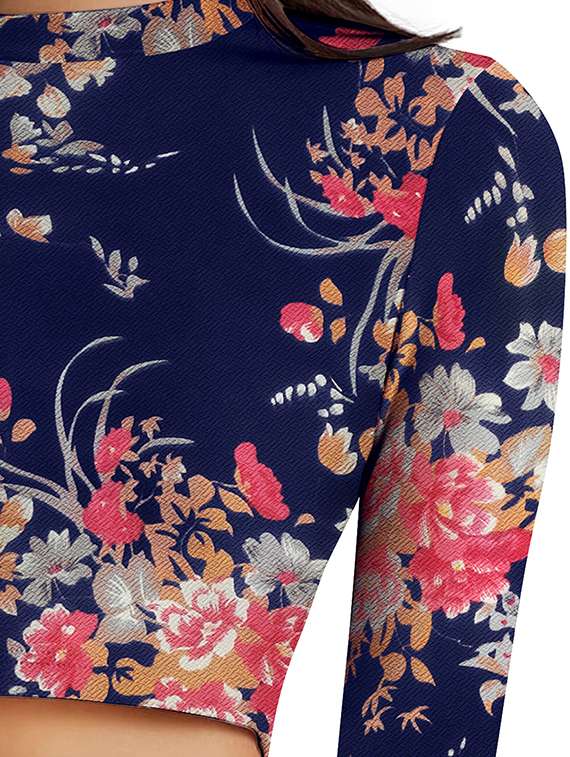 women floral print long sleeve crop top - 22268030 -  Standard Image - 4