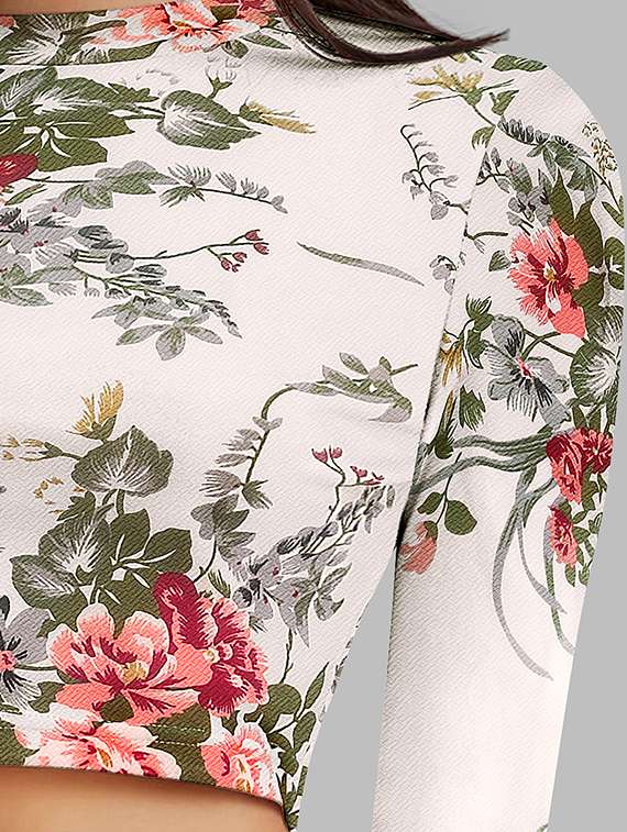 women floral print long sleeve crop top - 22268031 -  Standard Image - 4
