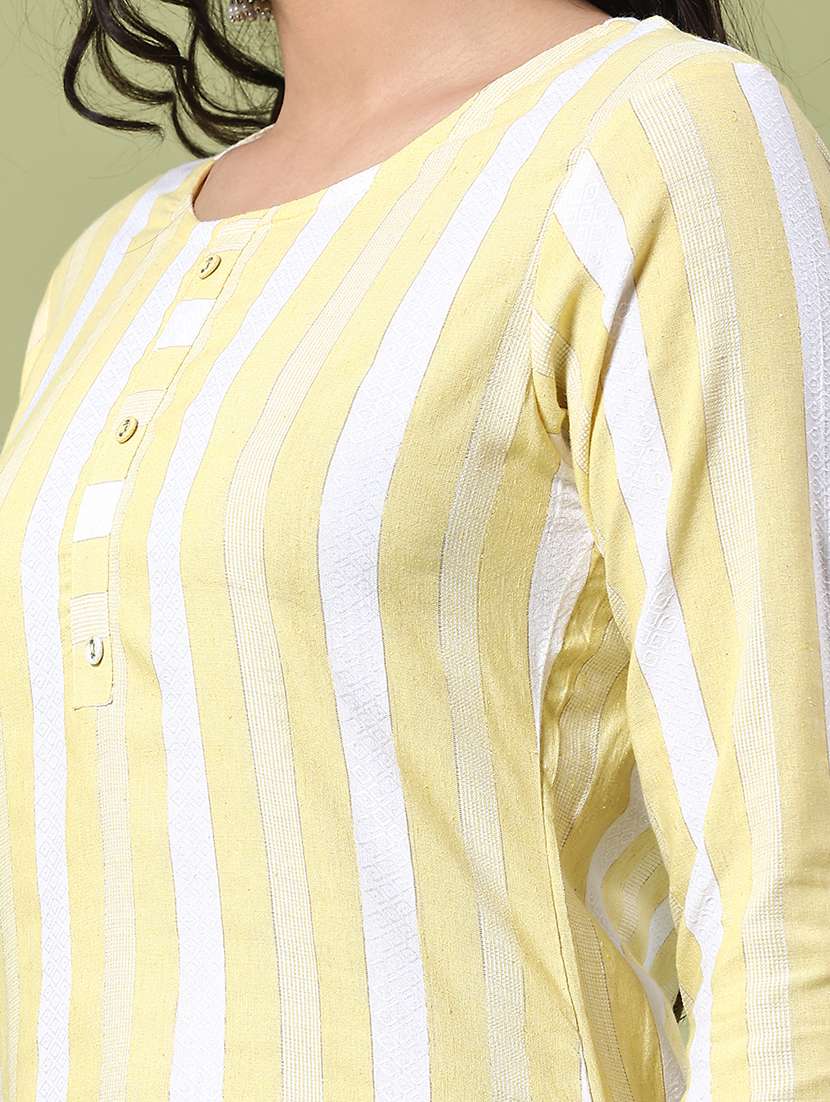 women striped three quarter sleeve straight kurta - 22268295 -  Standard Image - 1
