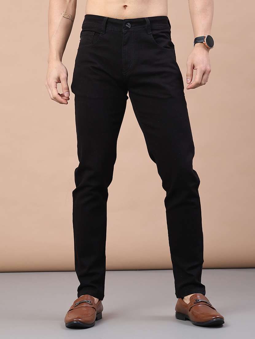 men plain mid rise full length jeans