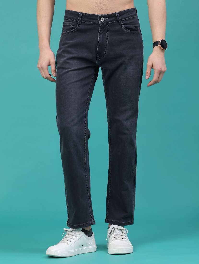 men washed mid rise full length jeans