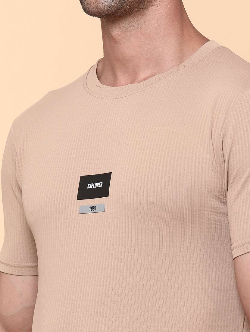 Men Beige Polyester Plain T-shirt - 22268484 -  Standard Image - 1