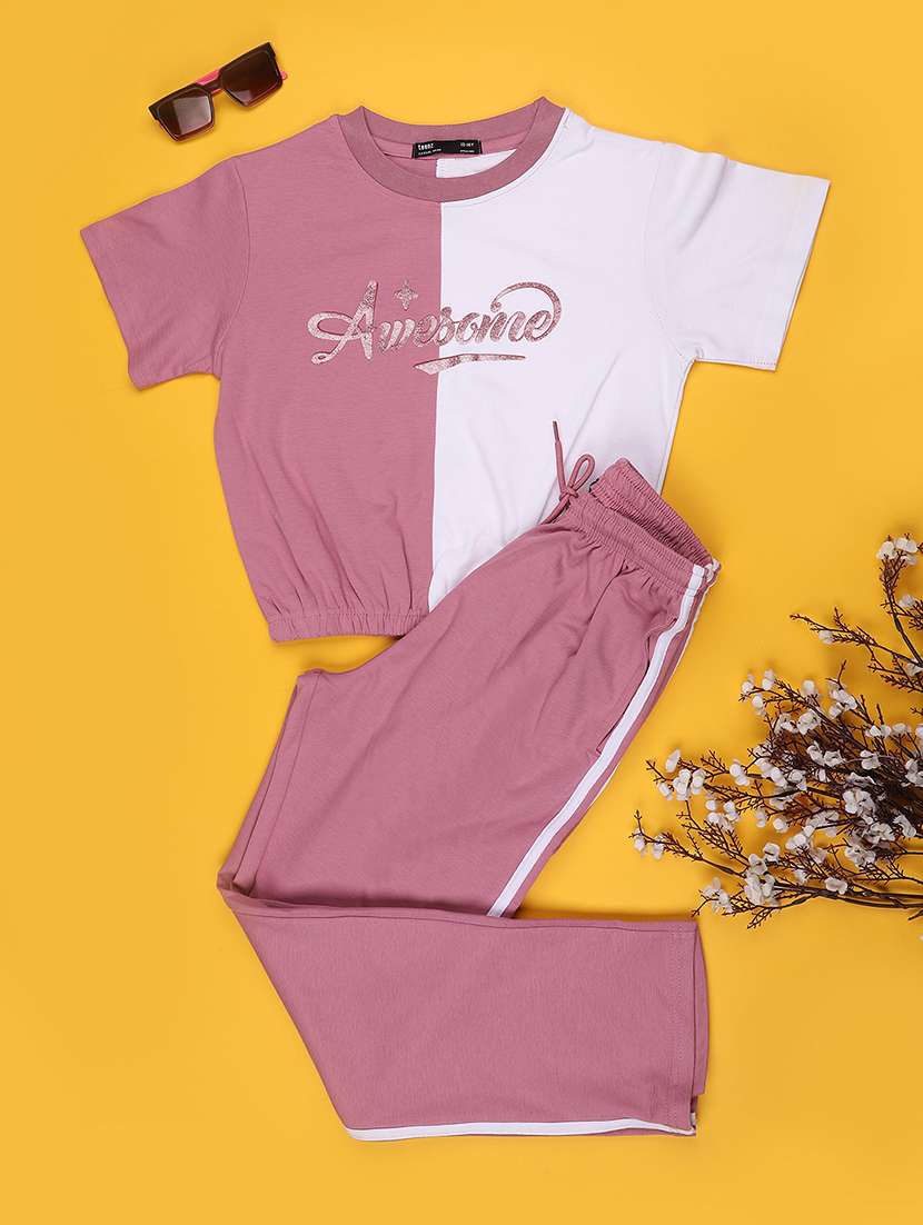 girls colourblocked round neck active wear set - 22268512 -  Standard Image - 1