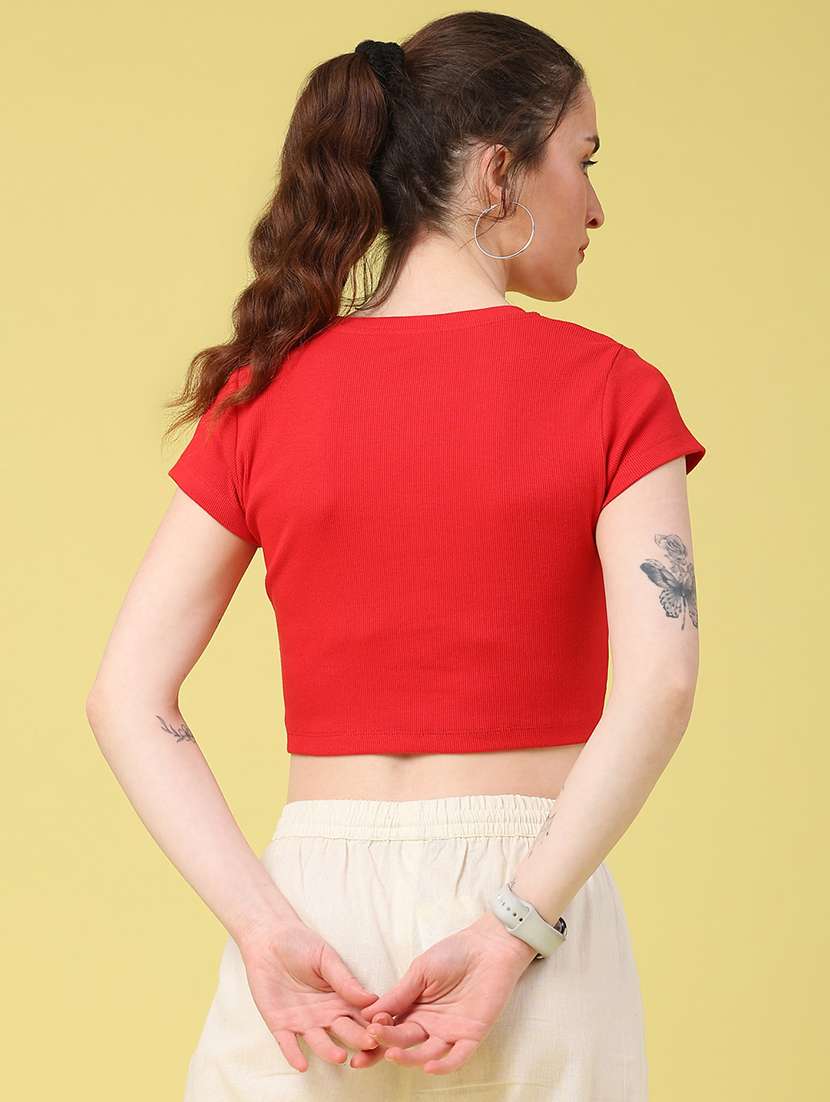 women solid short sleeve crop t-shirt - 22268519 -  Standard Image - 4
