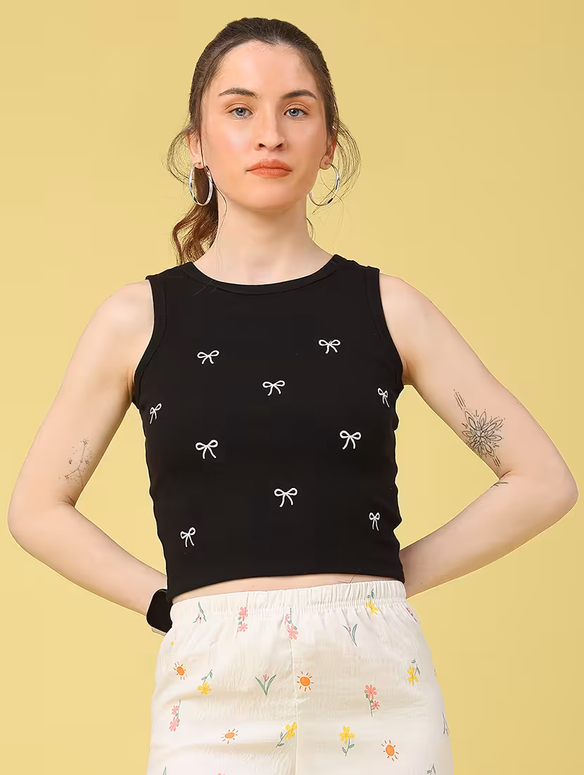 women embroidered sleeveless crop top - 22268521 -  Standard Image - 1