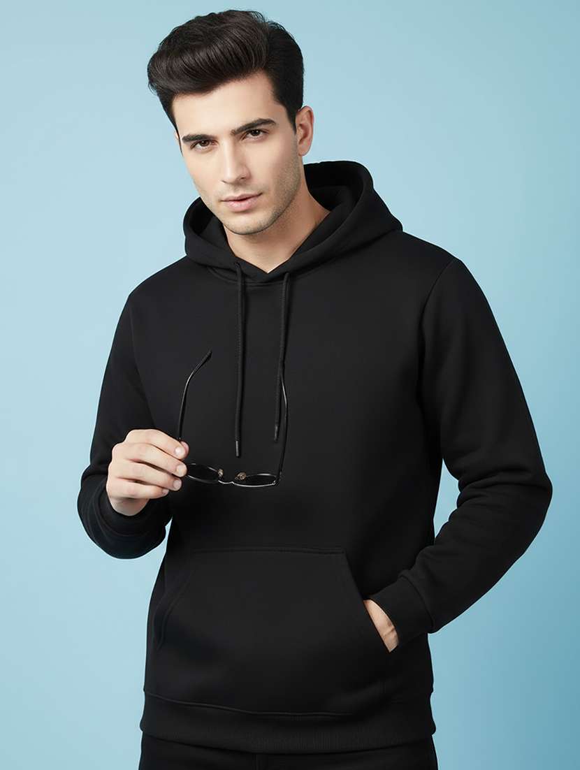 men solid long sleeve hooded sweatshirt