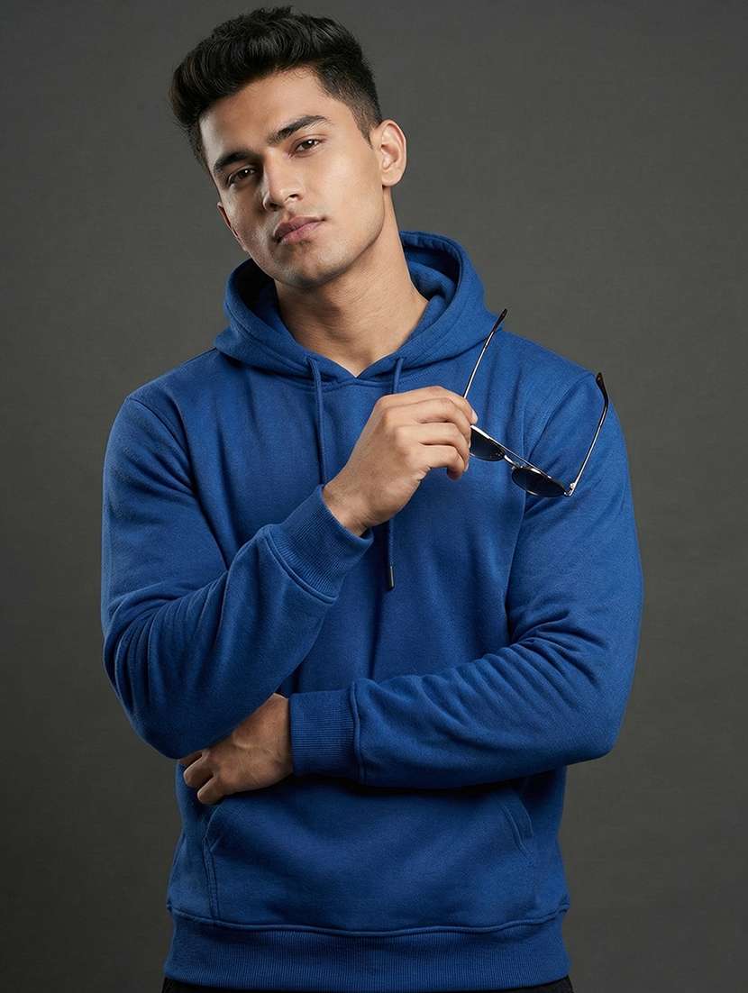 men solid long sleeve hooded sweatshirt