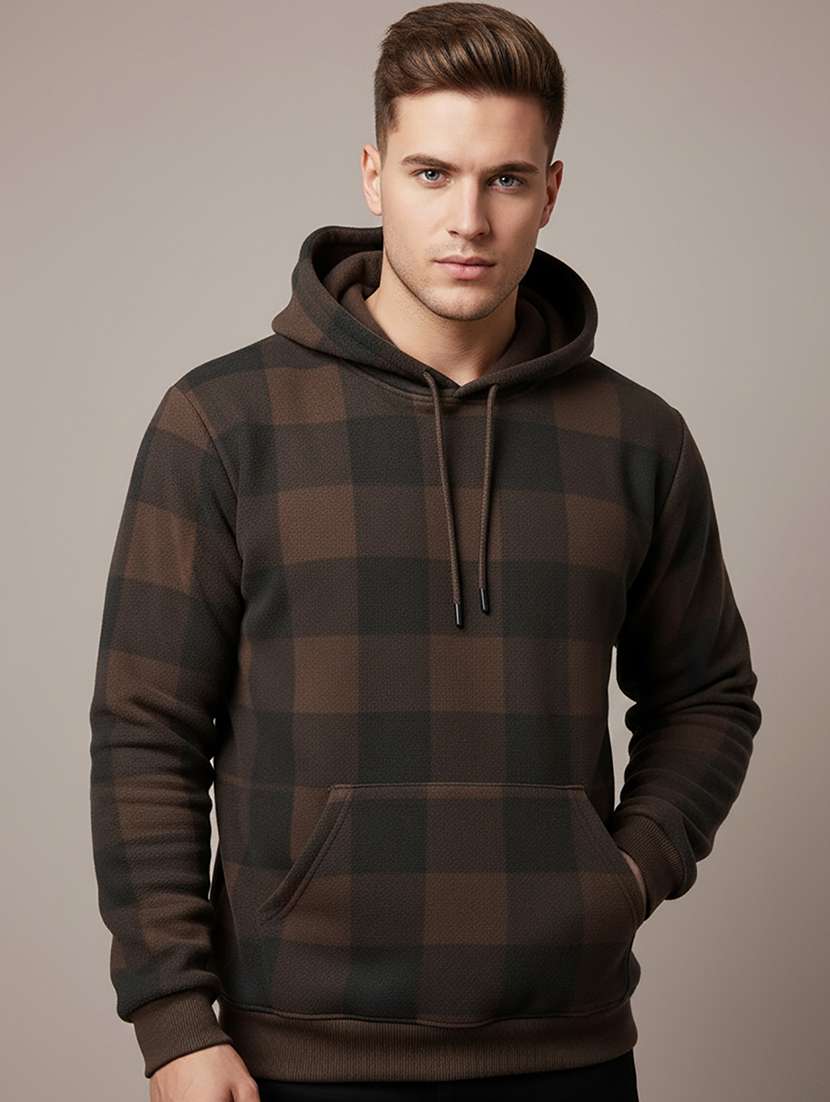 men checkered long sleeve hooded sweatshirt - 22268645 -  Standard Image - 1