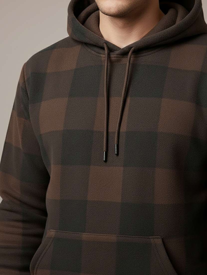 men checkered long sleeve hooded sweatshirt - 22268645 -  Standard Image - 4