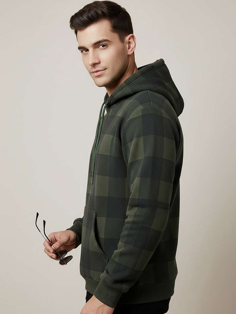 men checkered long sleeve hooded sweatshirt - 22268646 -  Standard Image - 1