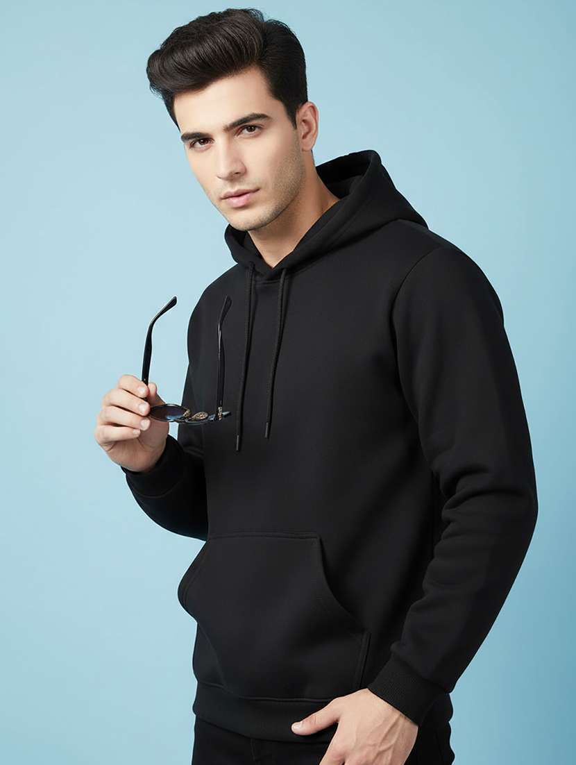 men solid long sleeve hooded sweatshirt