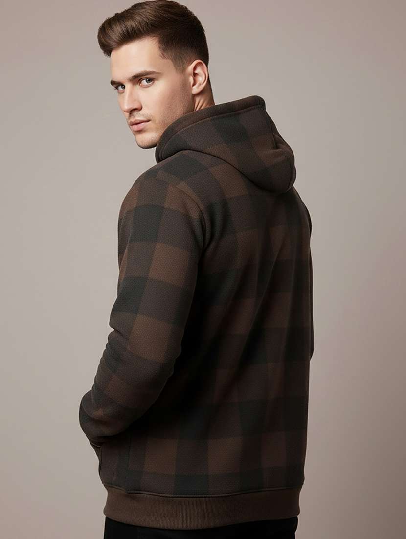 men checkered long sleeve hooded sweatshirt - 22268658 -  Standard Image - 1