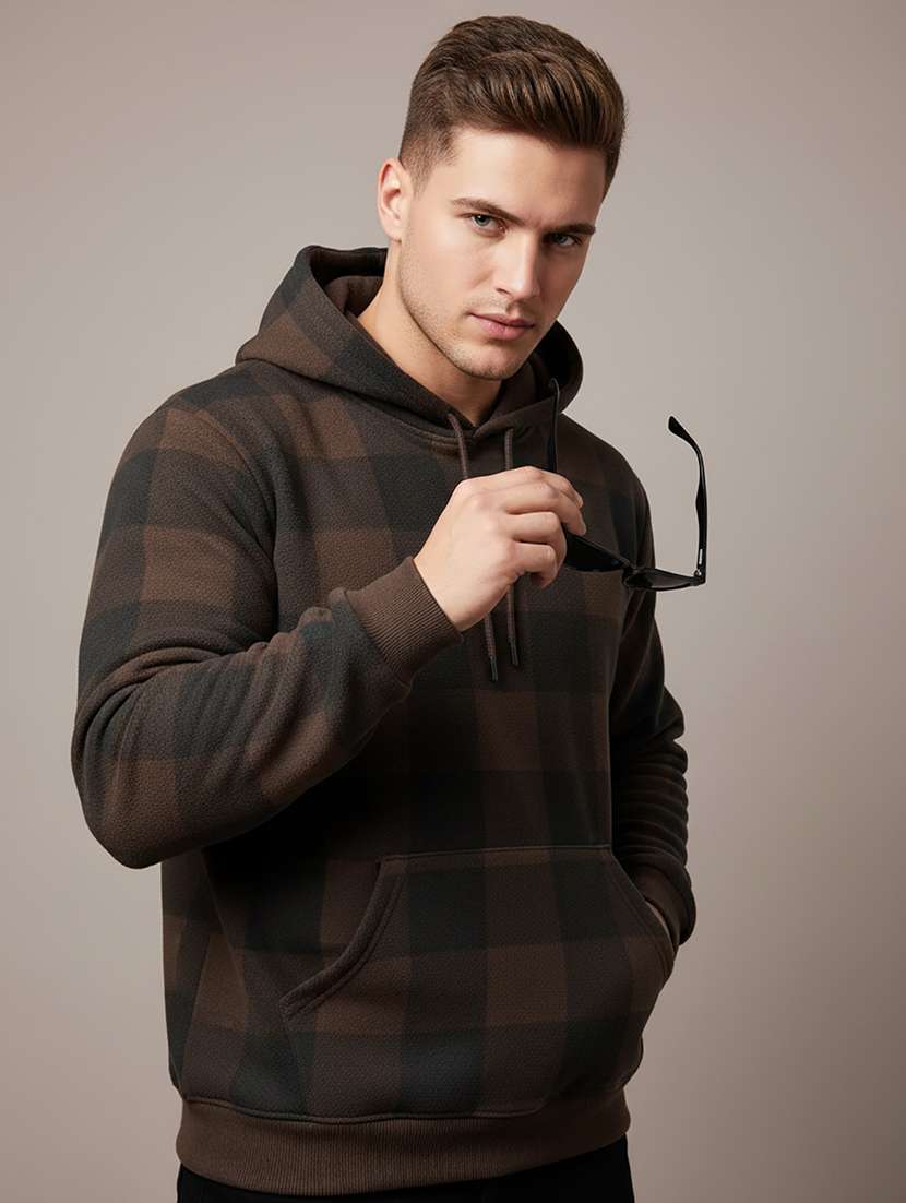 men checkered long sleeve hooded sweatshirt - 22268671 -  Standard Image - 1