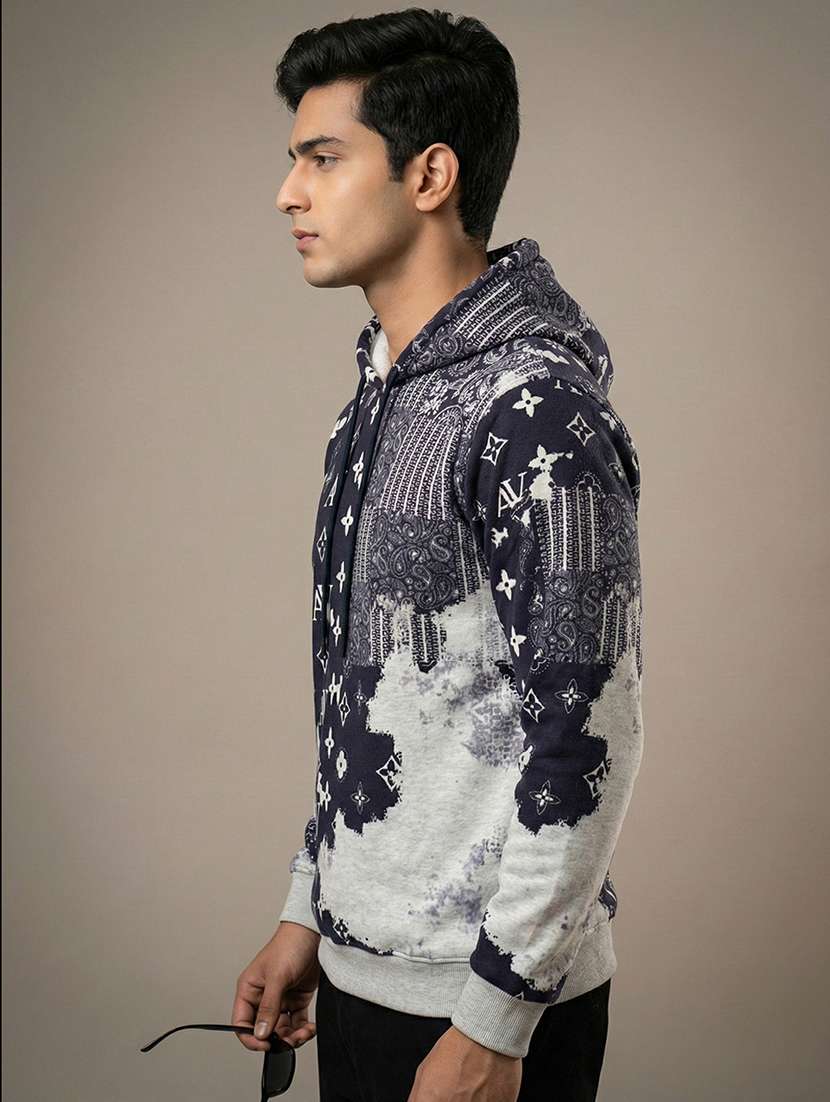 men printed long sleeve hooded sweatshirt - 22268674 -  Standard Image - 1