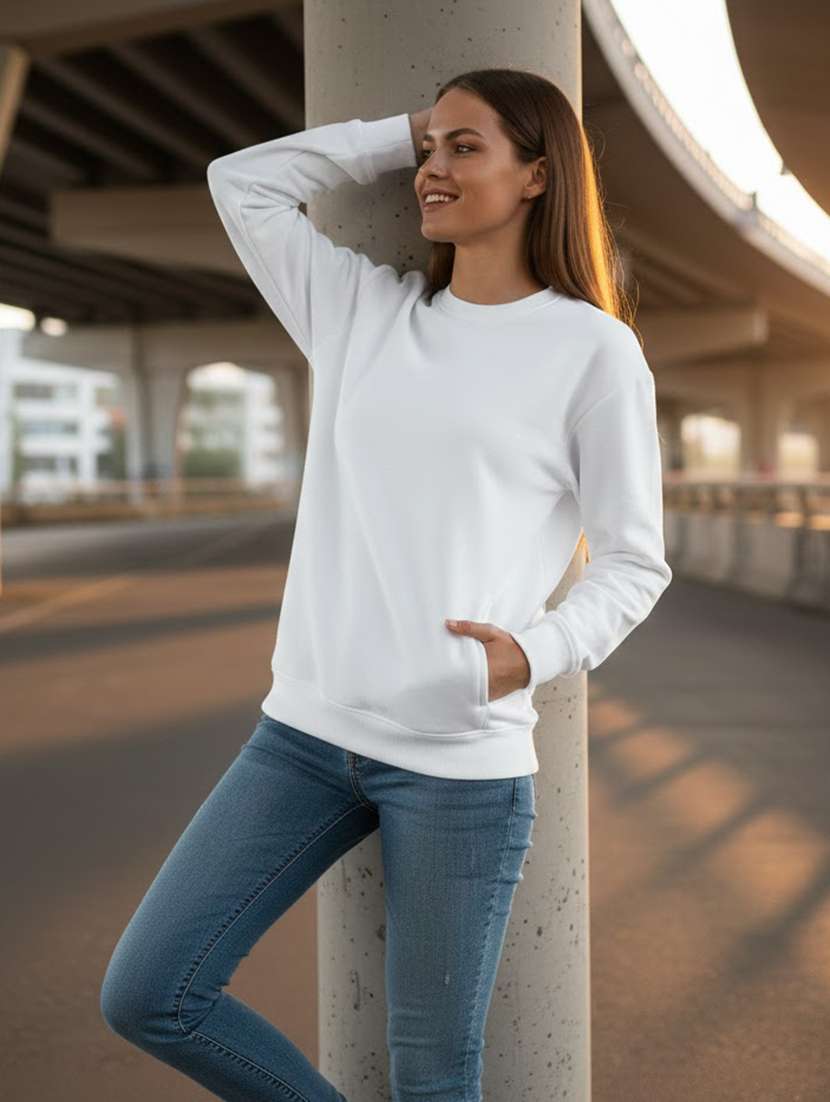 women solid long sleeve sweatshirt - 22268681 -  Standard Image - 1