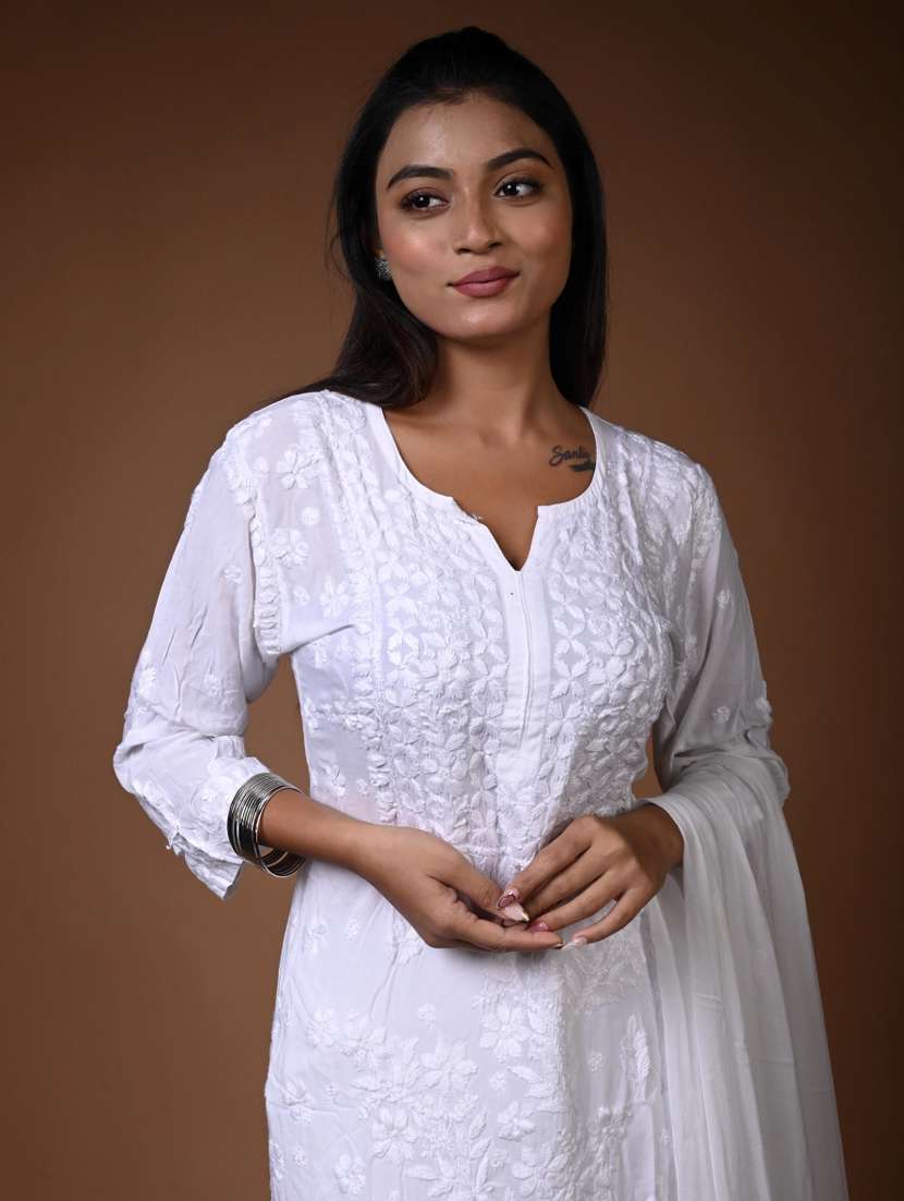 women long sleeve straight chikankari kurta - 22268689 -  Standard Image - 1