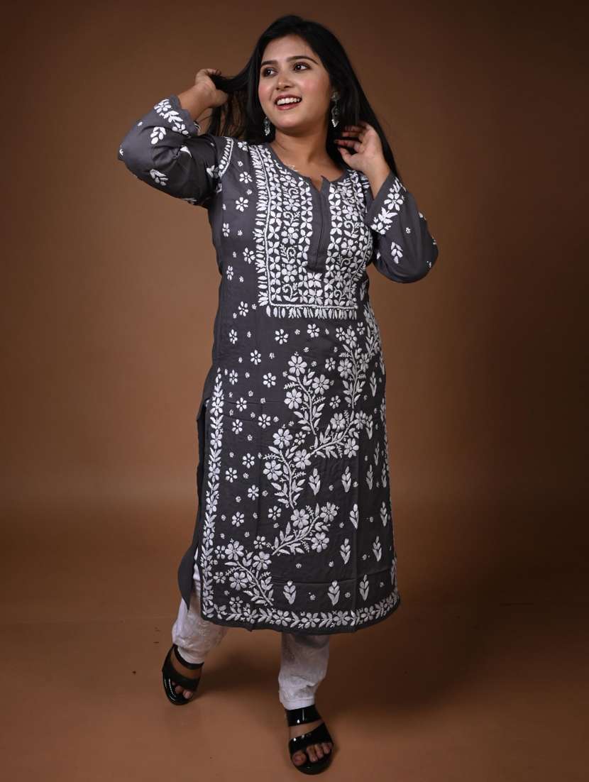 women long sleeve straight chikankari kurta