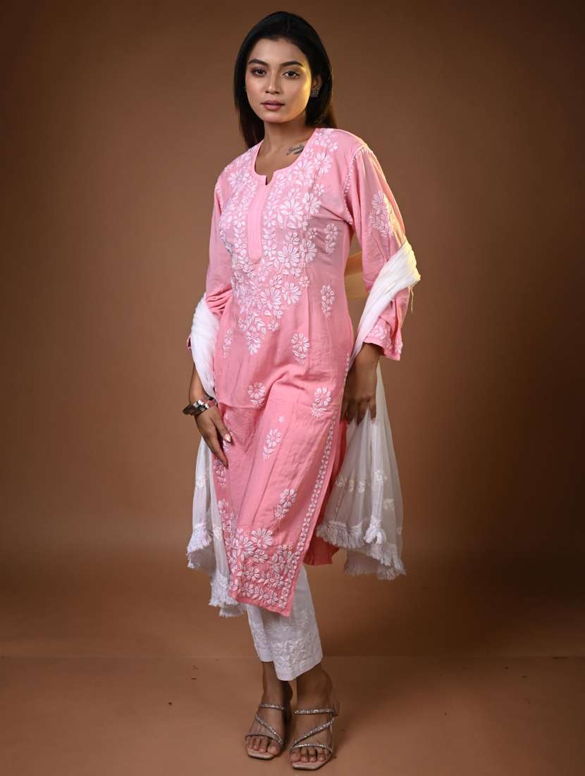 women long sleeve straight chikankari kurta