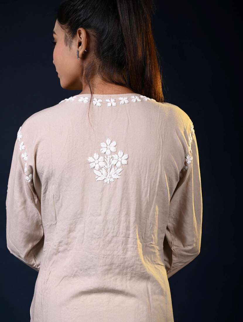 women long sleeve straight chikankari kurti - 22268698 -  Standard Image - 4