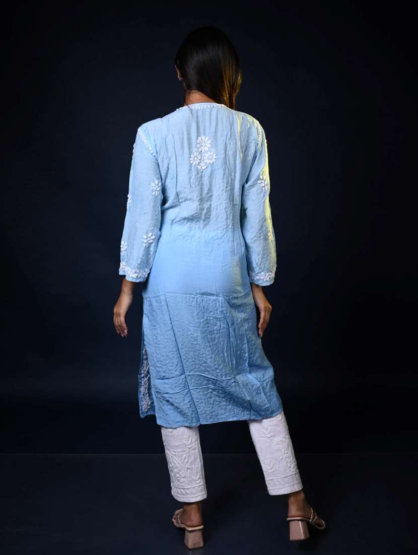 women long sleeve straight chikankari kurta - 22268714 -  Standard Image - 1