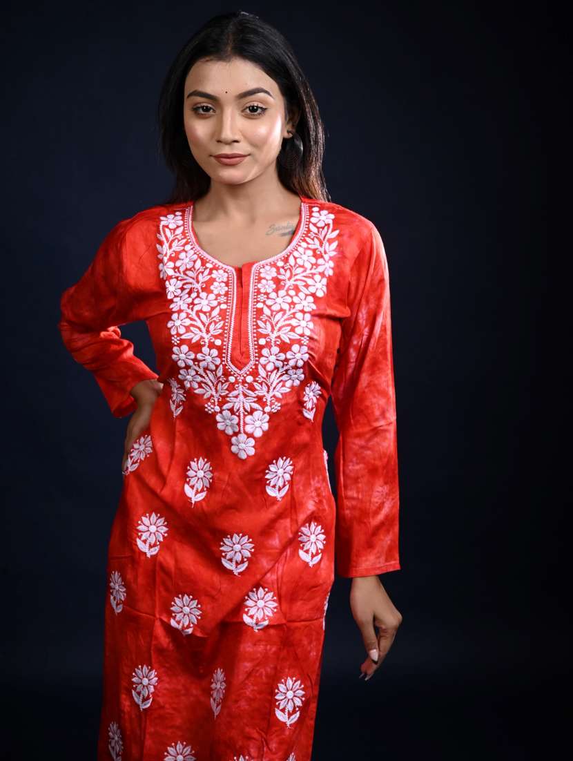 women long sleeve straight chikankari kurta - 22268727 -  Standard Image - 1